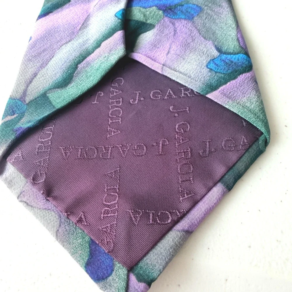 J. Garcia Silk Necktie OS Purple Green Blue Abstract Art Tie